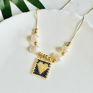 Gold Heart Black Escapulario Necklace Seed Bead Flag Adjustable Layer Boho NEW